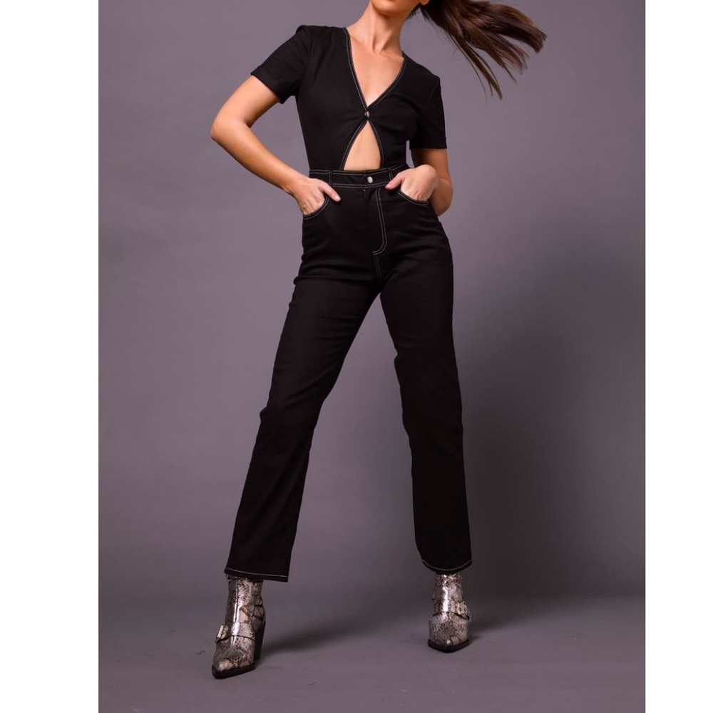 Tiger Mist - Black Stretch Denim Jumpsuit - women’s M